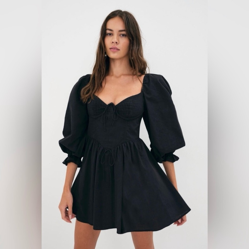 For Love And Lemons Ruth Black Puff Sleeve Mini Dress